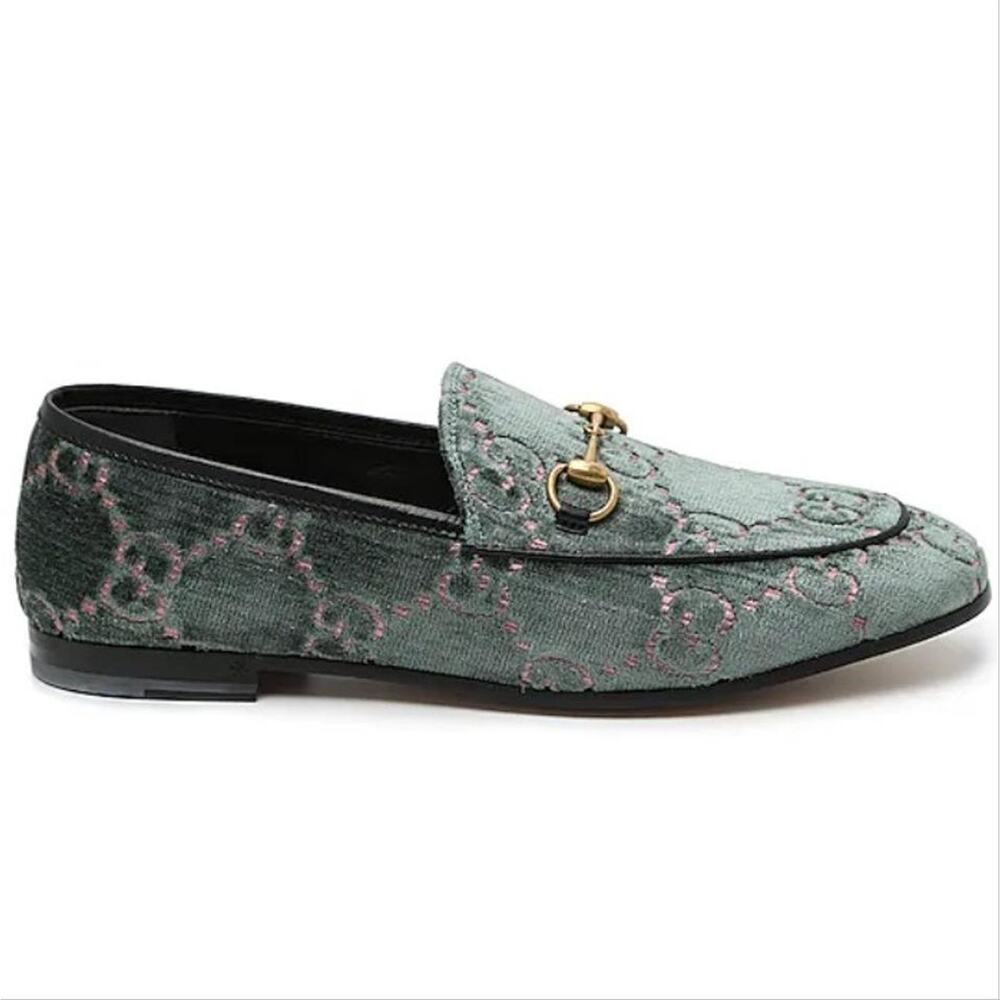 GUCCI Jordaan horsebit GG logo jacquard velvet leather loafers flats